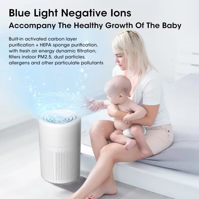 Air Purifier Smoke Odor Negative Ion Generator Household HEPA Air Purifier Efficient Purifying Air Formaldehyde for Car and Room